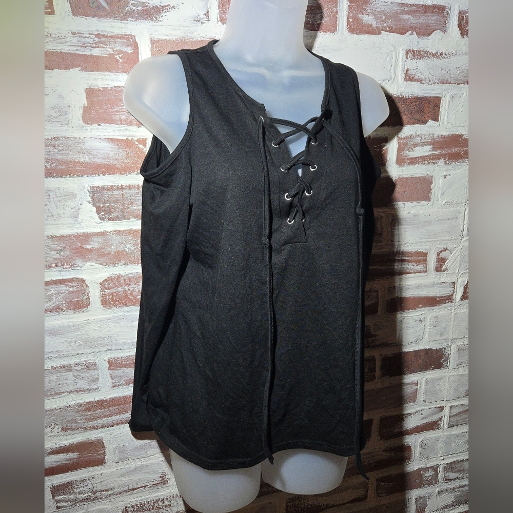 Elegant Charcoal Lace-Up Women's Long Sleeve Top
